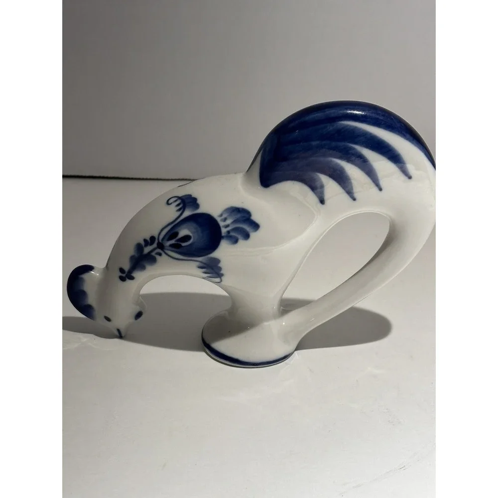 Gzhel Handpainted U.S.S.R. Russian Porcelain Blue And White Chicken Figurine